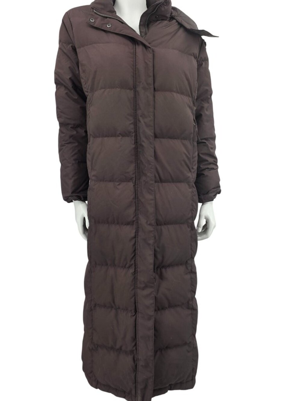 L.L. Bean Womens Brown Long Down Puffer Coat Faux Fur Hood Petite Medium